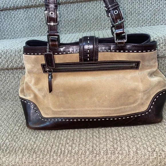 Coach hamptons maddison suede leaterh carryall satchel - Picture 5 of 11